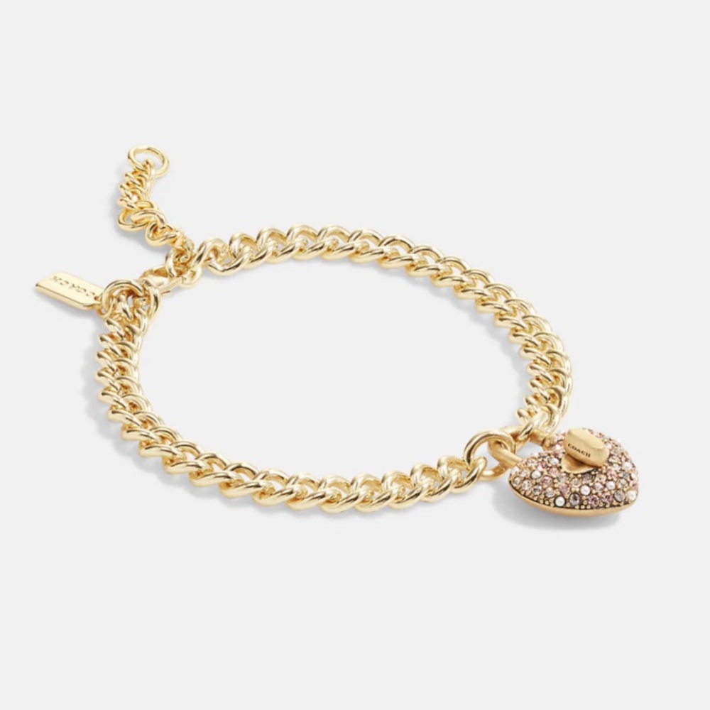 Coach Heart Turnlock Chain Link Bracelet
